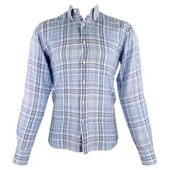 ETRO Size 40 Blue White Plaid Button Down Long Sleeve Shirt