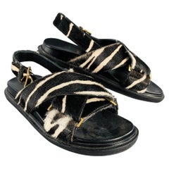 MARNI Size 8 Black White Calf Hair Zebra Sandals