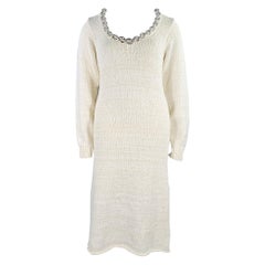 BOTTEGA VENETA Pre-Fall 2020 Size L Beige Silver Cotton Blend Chain Long Sleeve Dress