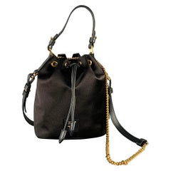 TOM FORD Black Gold Satin Drawstring Bucket Handbag
