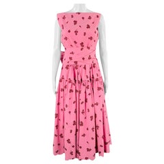 ERDEM Size 6 Pink Brown Cotton Blend Embroidered Sleeveless Long Dress