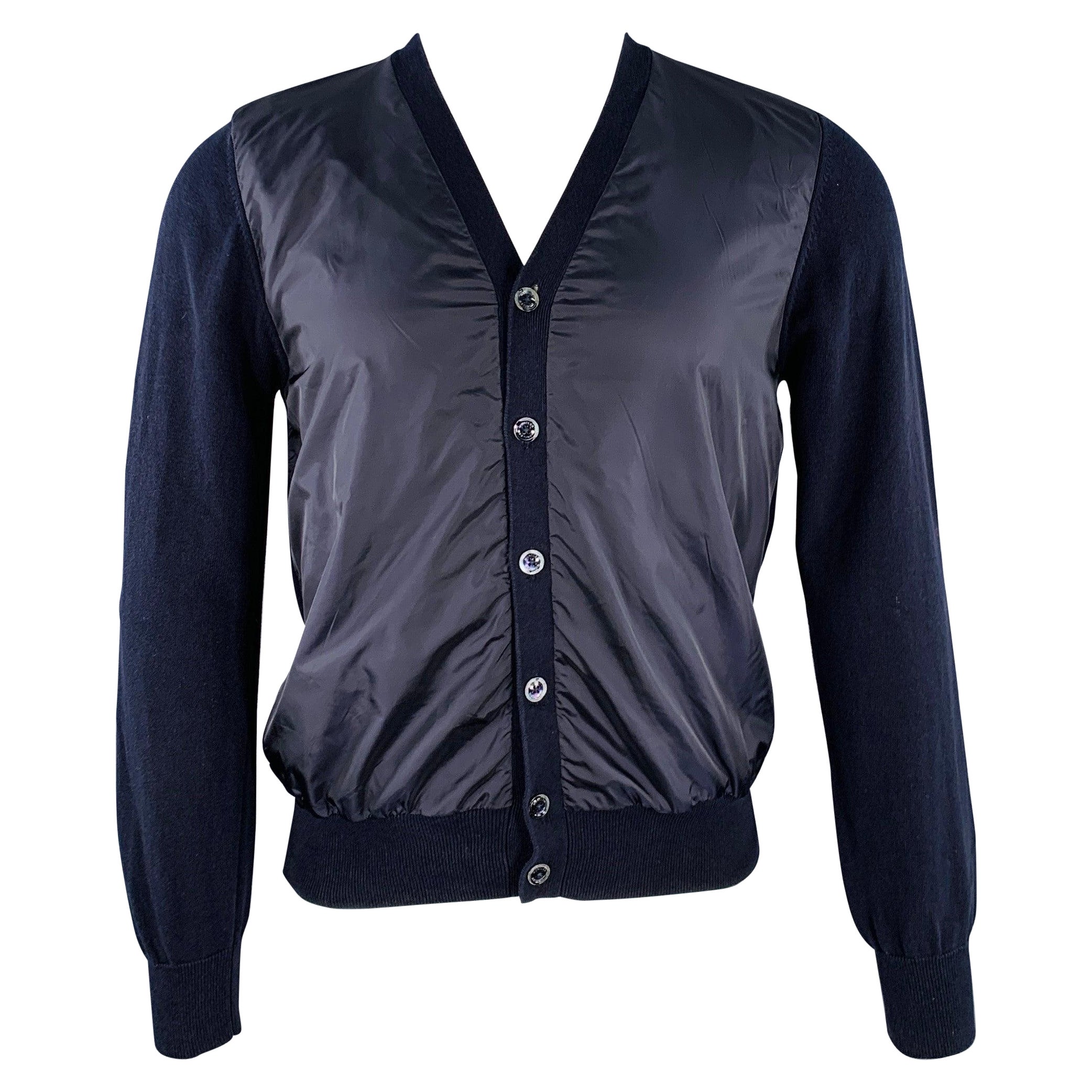 MONCLER Size S Navy Mixed Fabrics Cotton V-Neck Cardigan For Sale