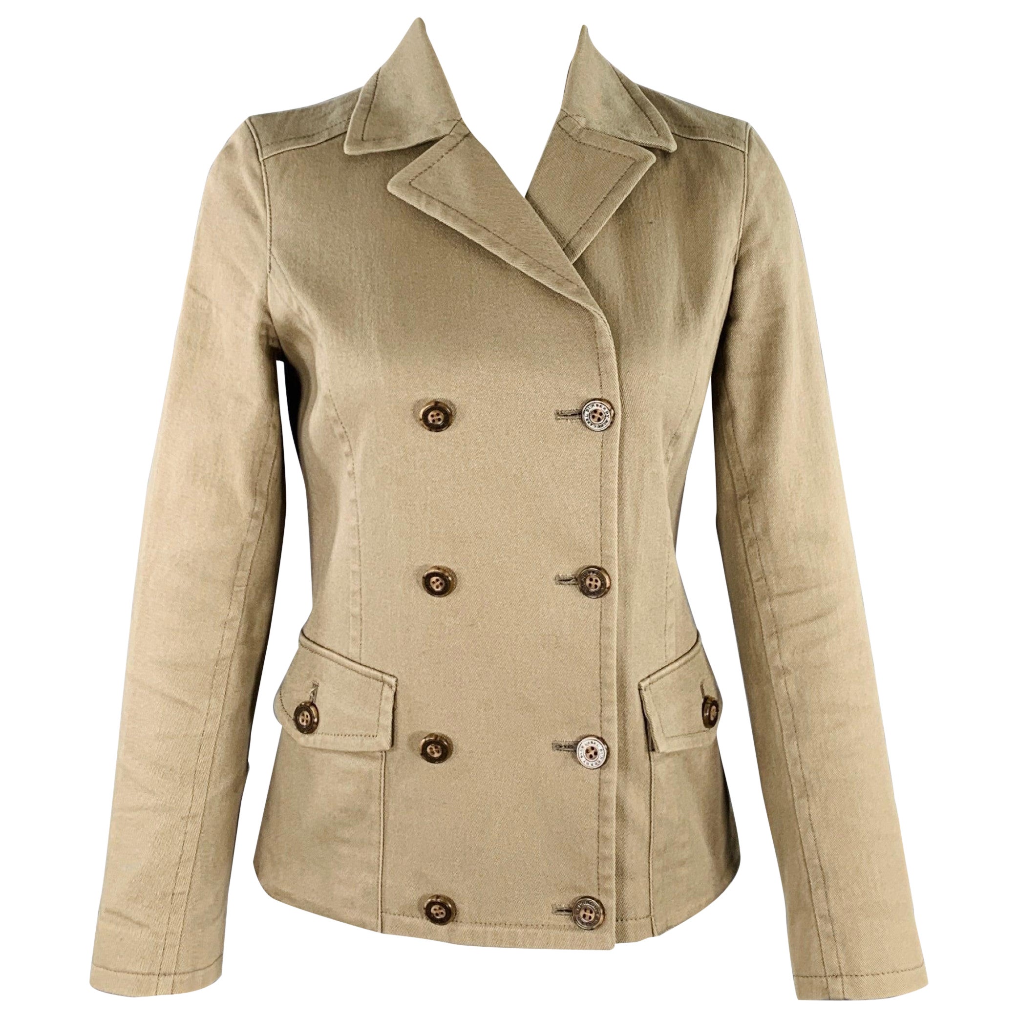 BURBERRY Talla 2 Chaqueta de doble botonadura en sarga de mezcla de algodón color tostado