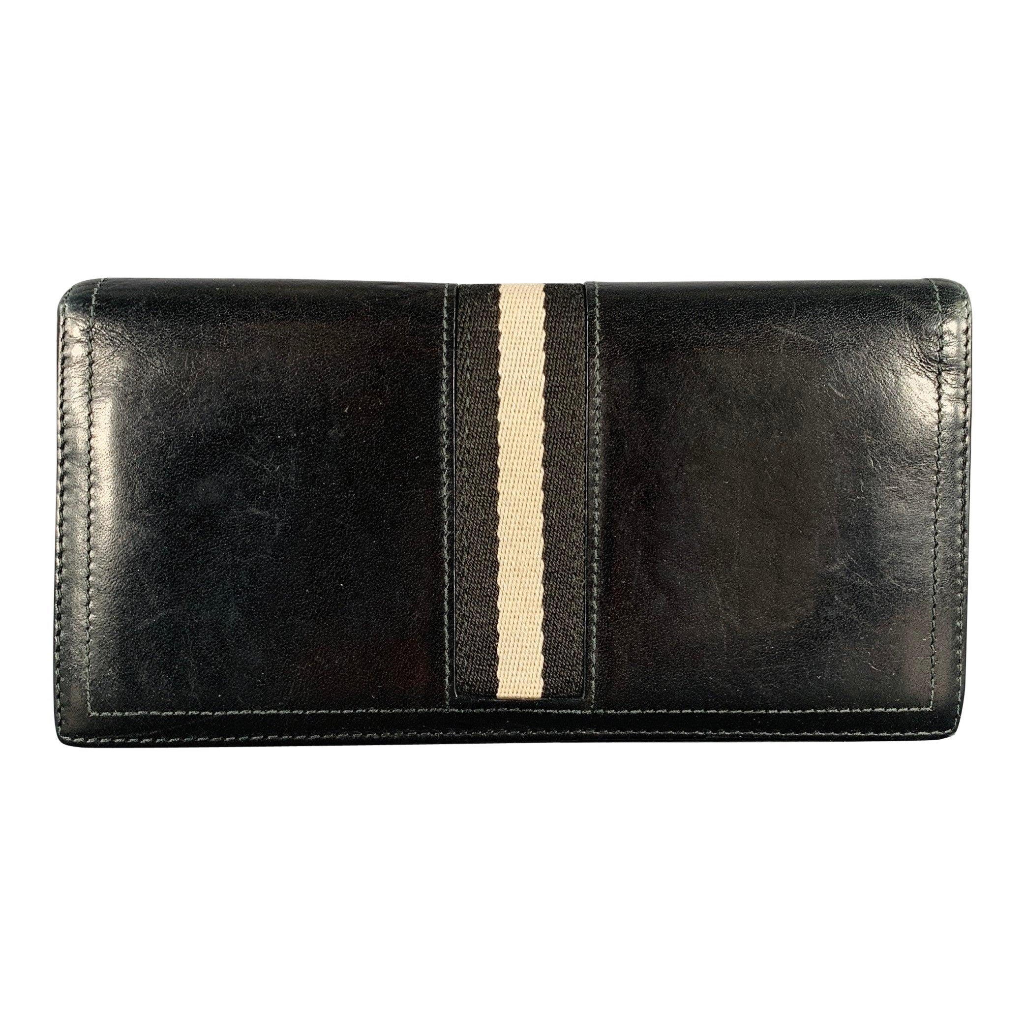 BALLY Black Grey Stripe Leather Wallet
