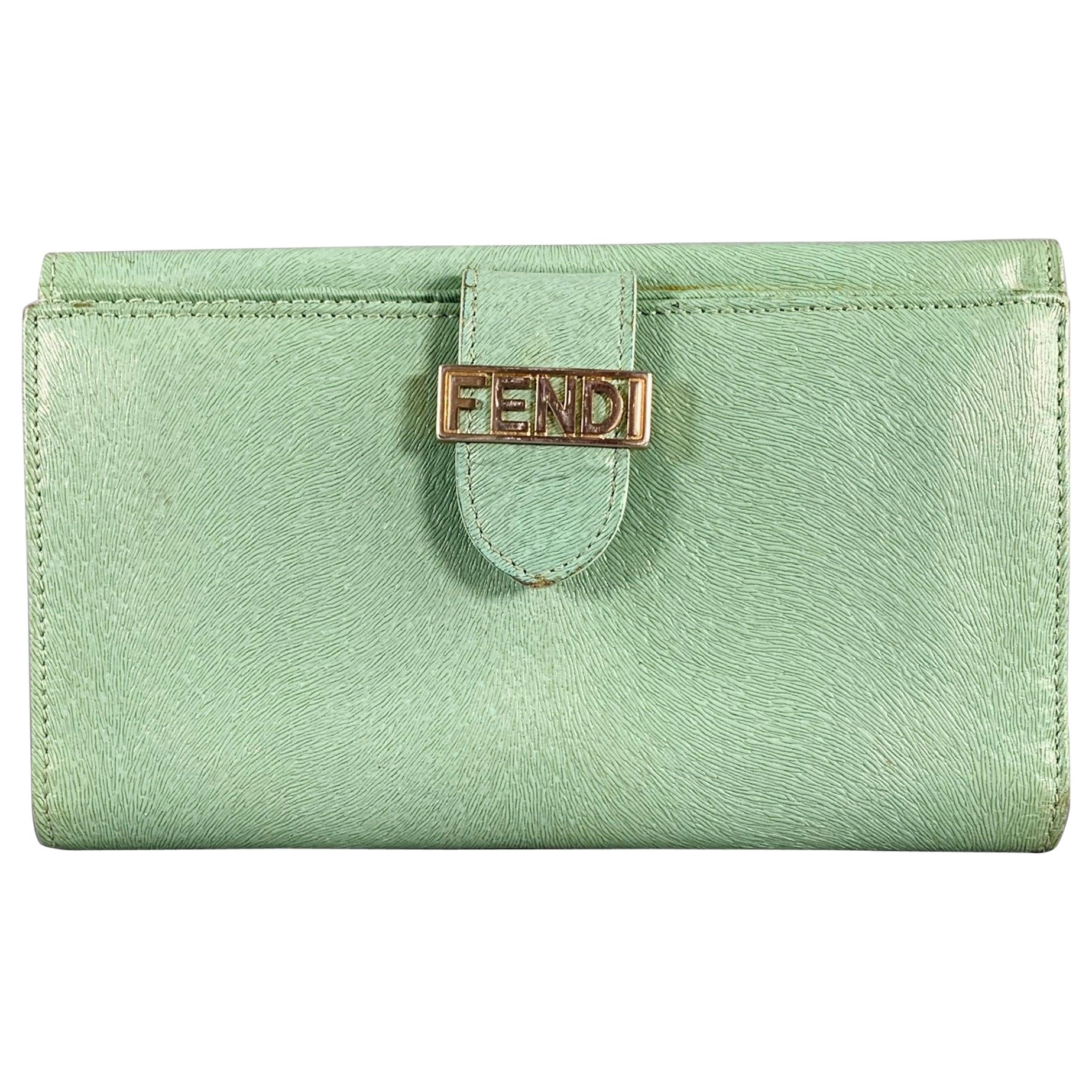 FENDI Green Embossed Leather Wallet