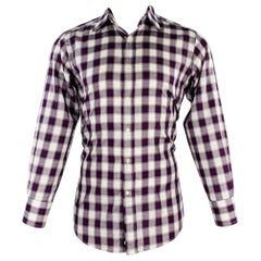 ETRO Size 39 Purple White Plaid Cotton Spread Collar Long Sleeve Shirt