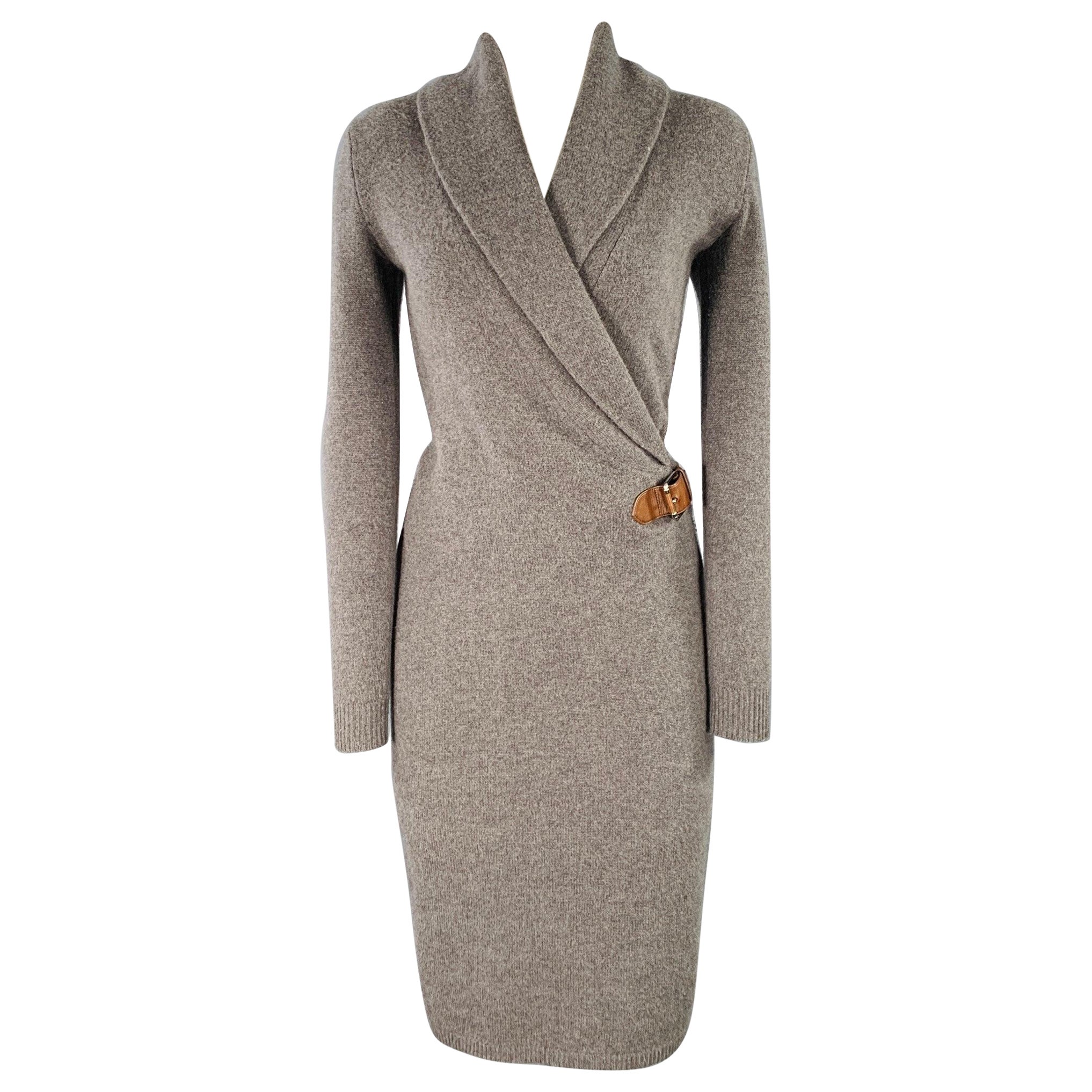 RALPH LAUREN Size S Grey Charcoal Merino Wool Blend Sweater Dress For Sale