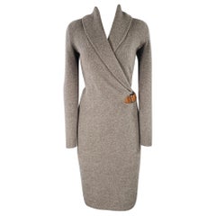 RALPH LAUREN Taille S - Robe pull gris anthracite en laine mélangée mérinos