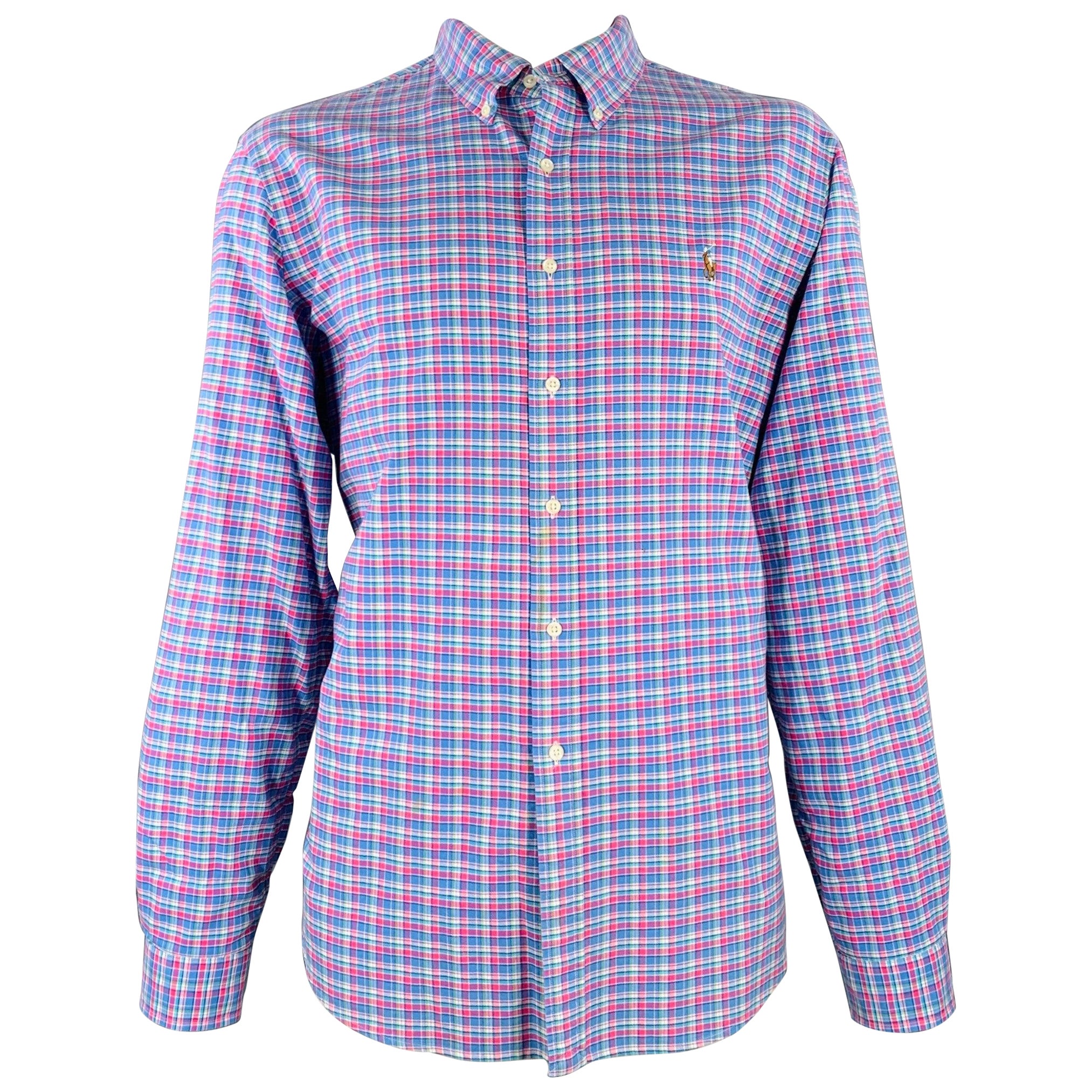 Ralph Lauren Taglia XXL Blu Rosa Plaid Cotone Button Down Camicia a Manica Lunga