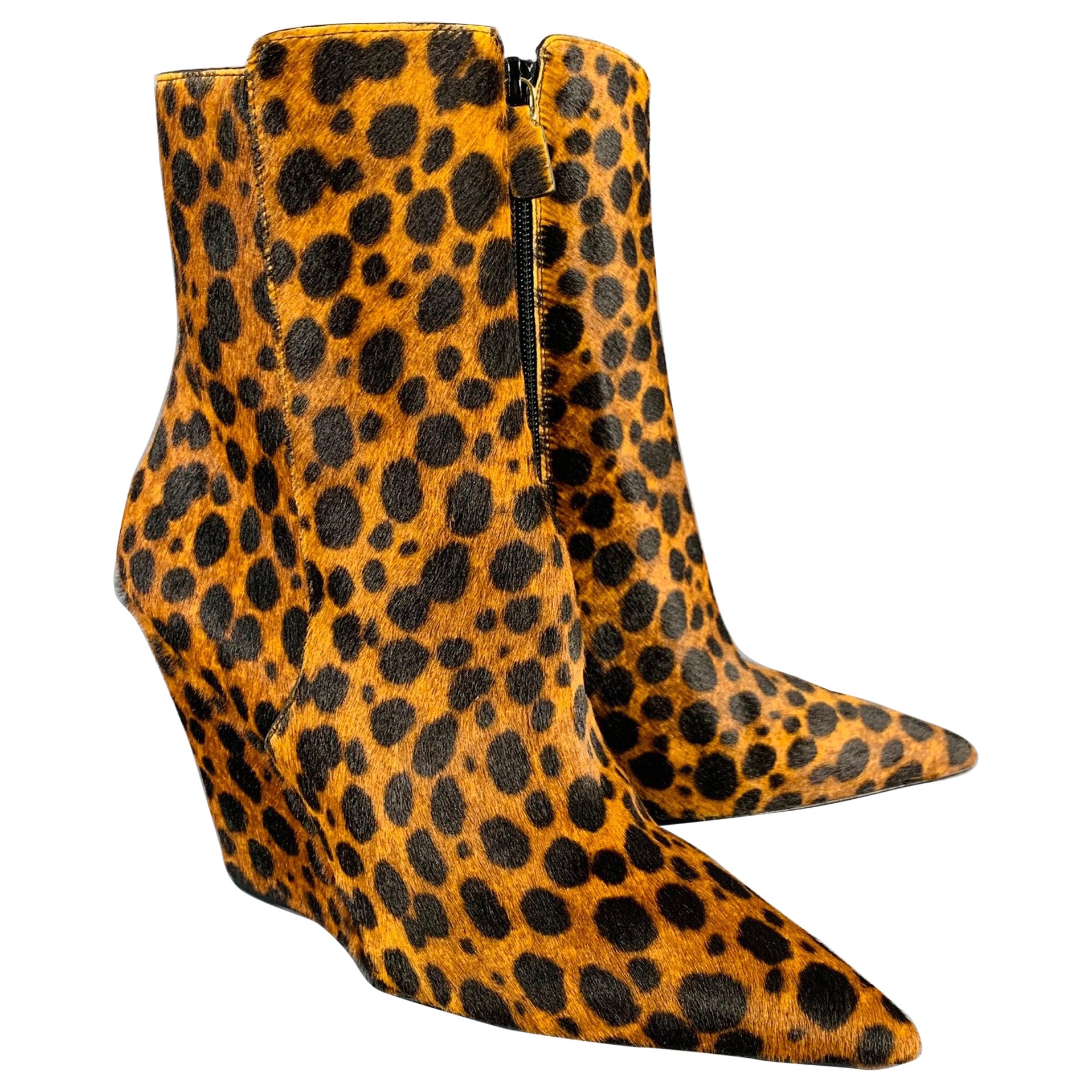 STUART WEITZMAN Size 7 Brown Black Calf Hair Animal Pointed Toe Boots For Sale