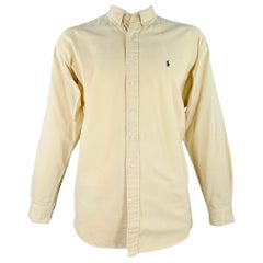 RALPH LAUREN Talla XL Camisa de manga larga con botones de algodón amarillo