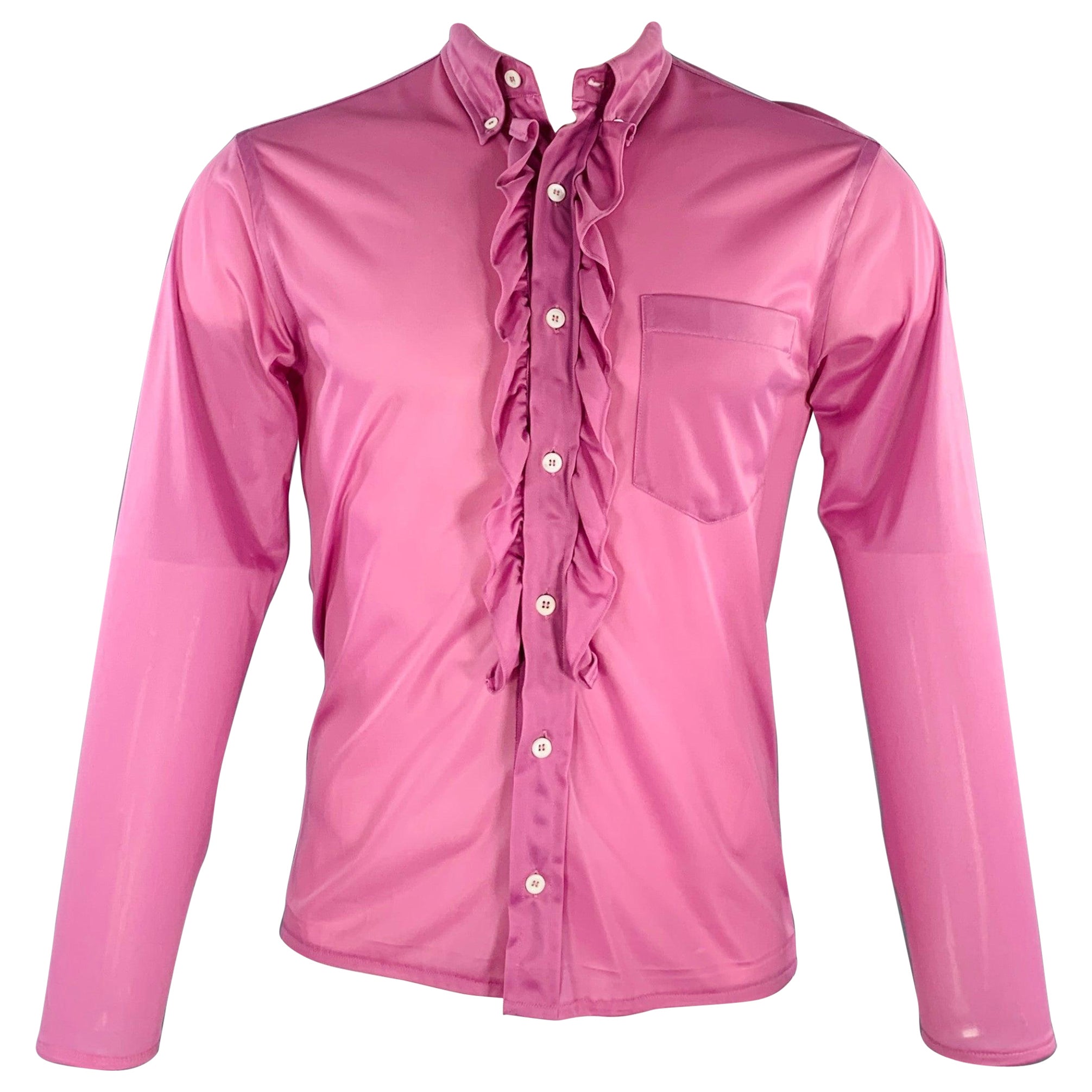 PRADA Size 38 Purple Lilac Ruffle One Pocket Long Sleeve Shirt For Sale