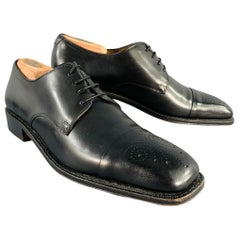 Used SALVATORE FERRAGAMO Size 8.5 Black Leather Perforated Lace-Up Shoes