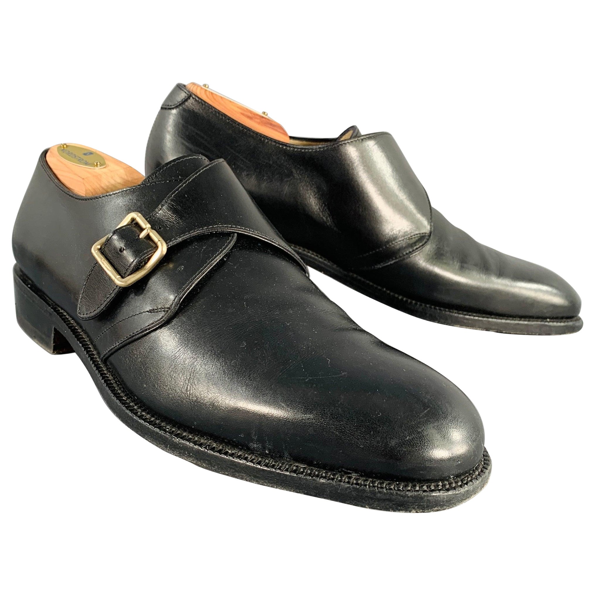 SALVATORE FERRAGAMO Size 8 Black Leather Monk Strap Loafers For Sale