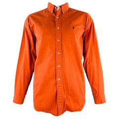 RALPH LAUREN Taglia XL Blake Arancione Ruggine Cotone Button Down Camicia a Maniche Lunghe
