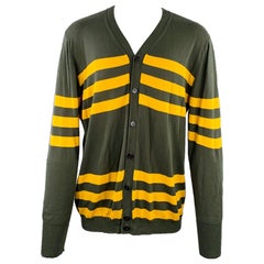 MARNI Cardigan à col en V en coton à rayures vertes et jaunes, taille M