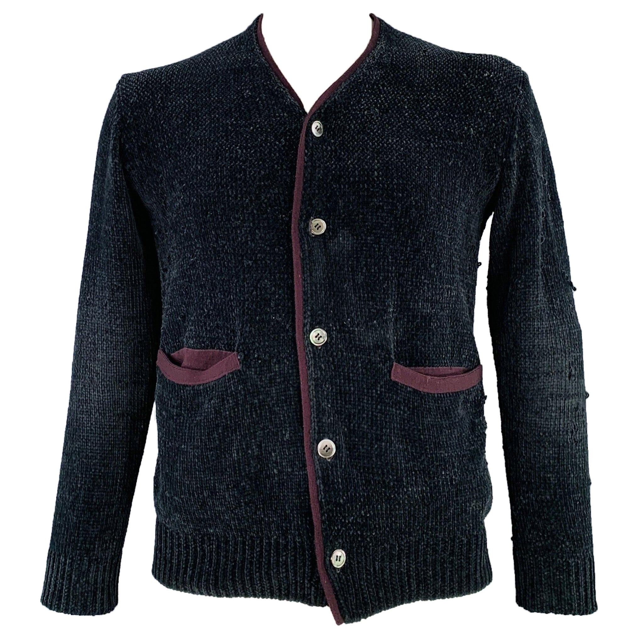 JUNYA WATANABE Size L Black Brown Chenille Knit Cardigan For Sale