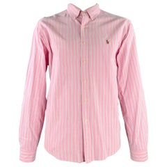 RALPH LAUREN, chemise à manches longues en coton à rayures roses et blanches, taille XXL