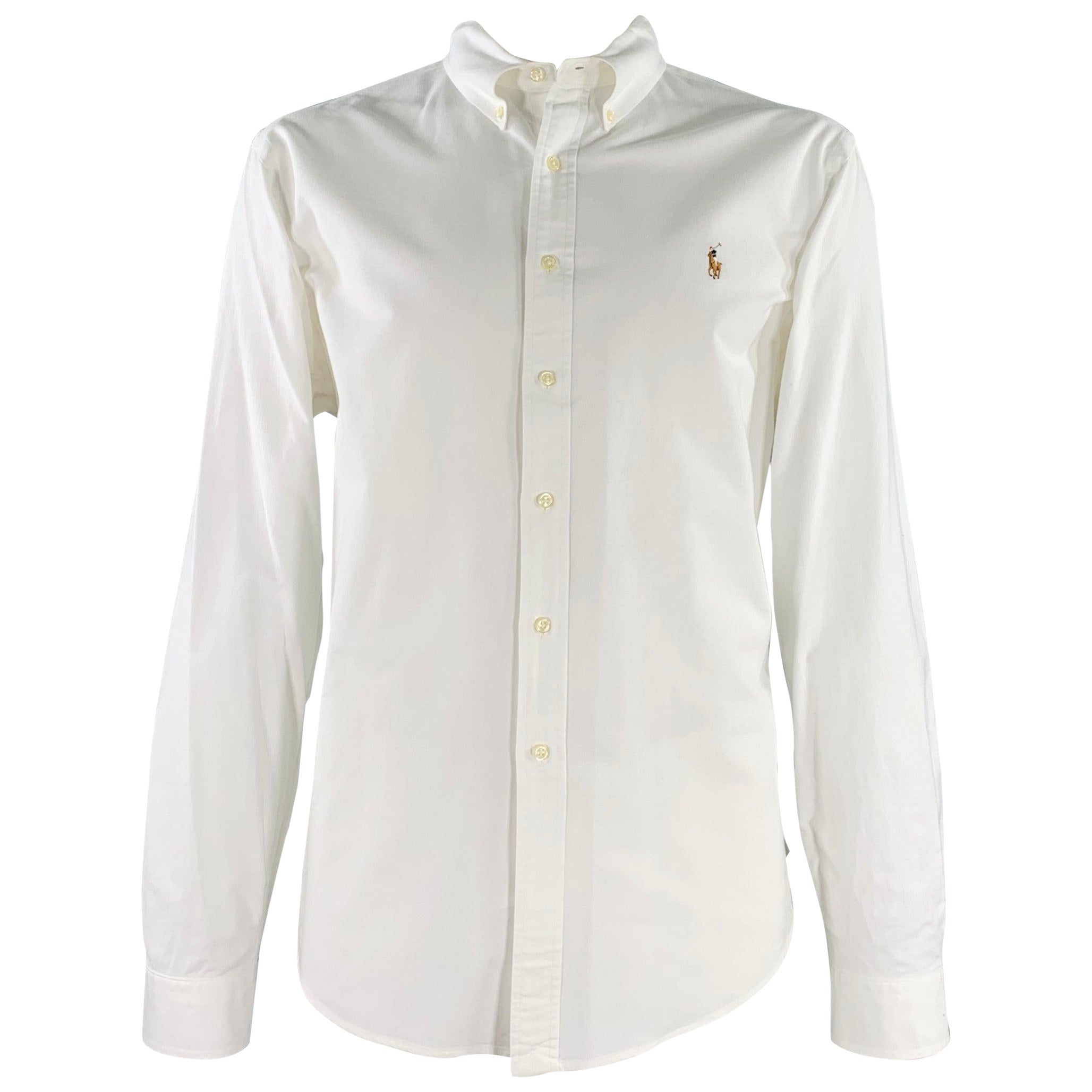 RALPH LAUREN Size XXL White Cotton Blend Button Down Long Sleeve Shirt For Sale