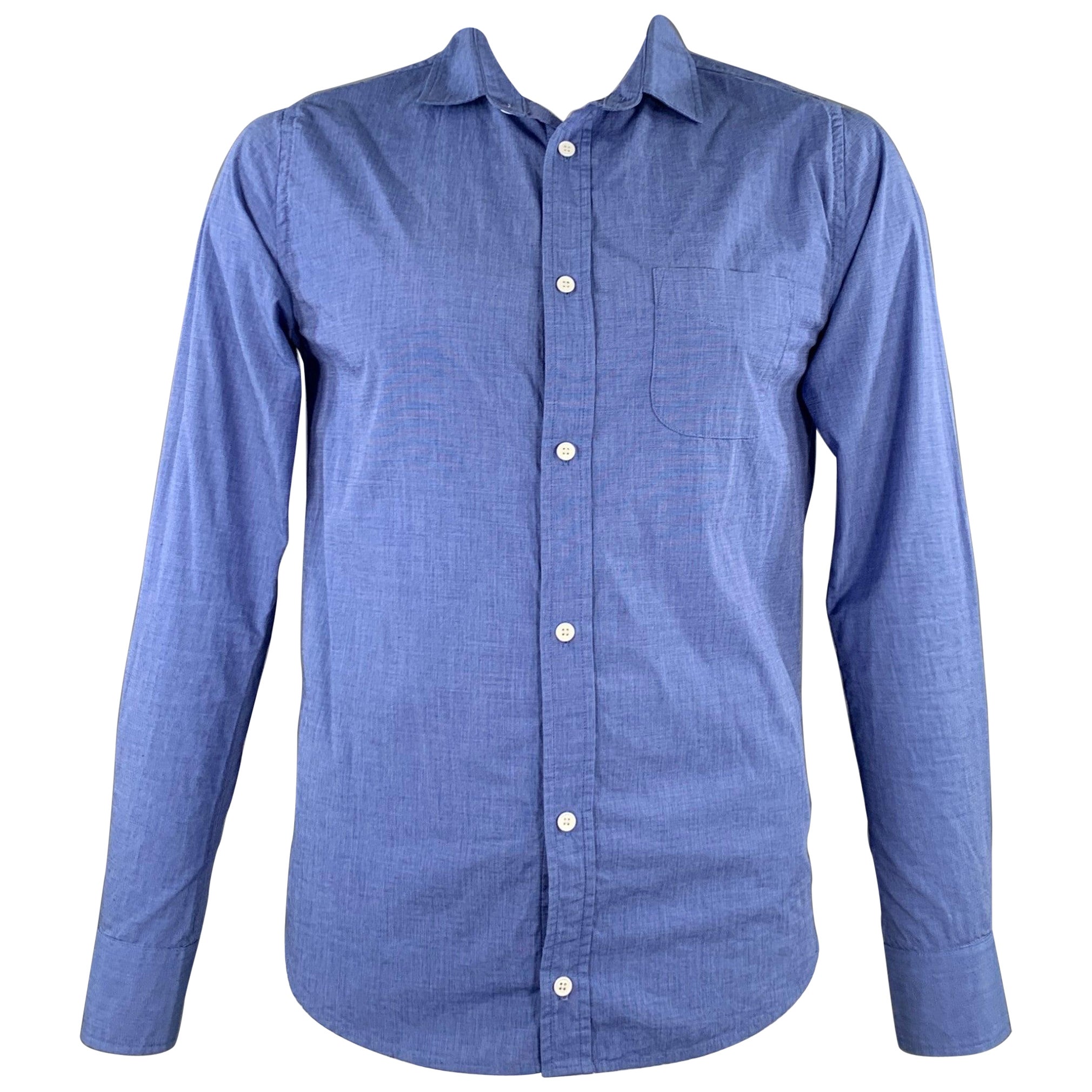 BAND OF OUTSIDERS Size L Blue One Pocket Long Sleeve Shirt For Sale