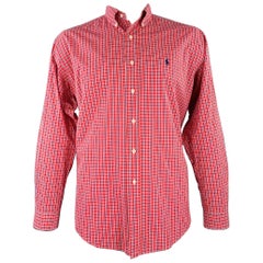 RALPH LAUREN Taglia L Rosso Blu Window Pane Cotton Button Down Camicia a maniche lunghe