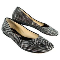 LOEWE Size 11 Silver Black Rhinestone Studded Ballet Flats