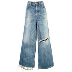 CELINE Size 32 Marco Blue Cotton Distressed Raw Edge Wide Leg Jeans
