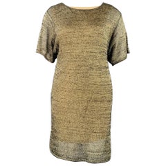 PORTS 1961 Taille L Robe à manches courtes en maille de coton mélangé or