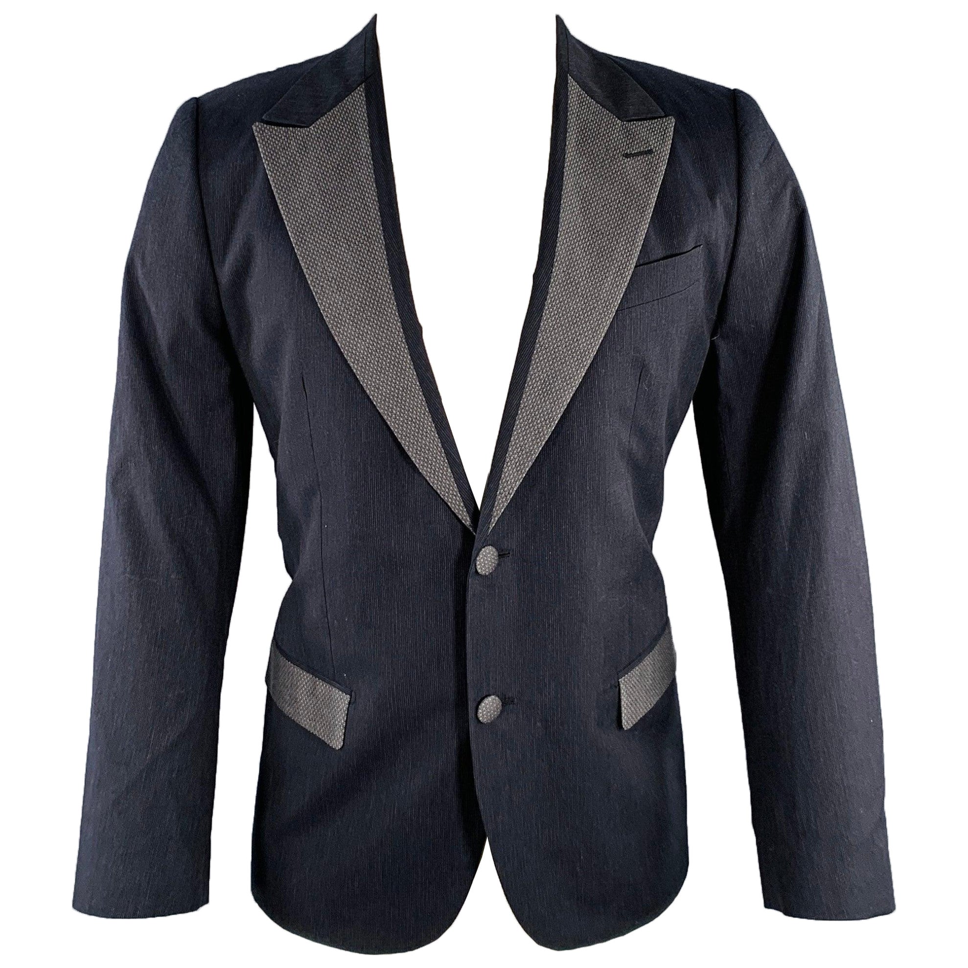 DOLCE & GABBANA Size 40 Grey Charcoal Pinstripe Cotton Sport Coat For Sale