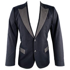 DOLCE & GABBANA Size 40 Grey Charcoal Pinstripe Cotton Sport Coat