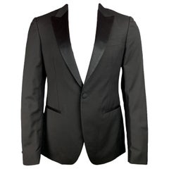 I John Varvatos Taille 38 Manteau de sport en laine mohair noir à revers en pointe