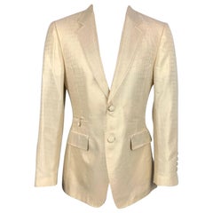 ROBERTO CAVALLI Size 40 Beige Animal Print Silk Notch Lapel Sport Coat