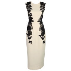 Robe fourreau LELA ROSE Taille 4 Jewel Cream Black Wool Blend Applique