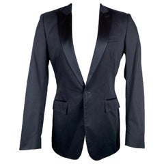 BURBERRY Size 36 Navy Cotton Blend Peak Lapel Tuxedo Sport Coat