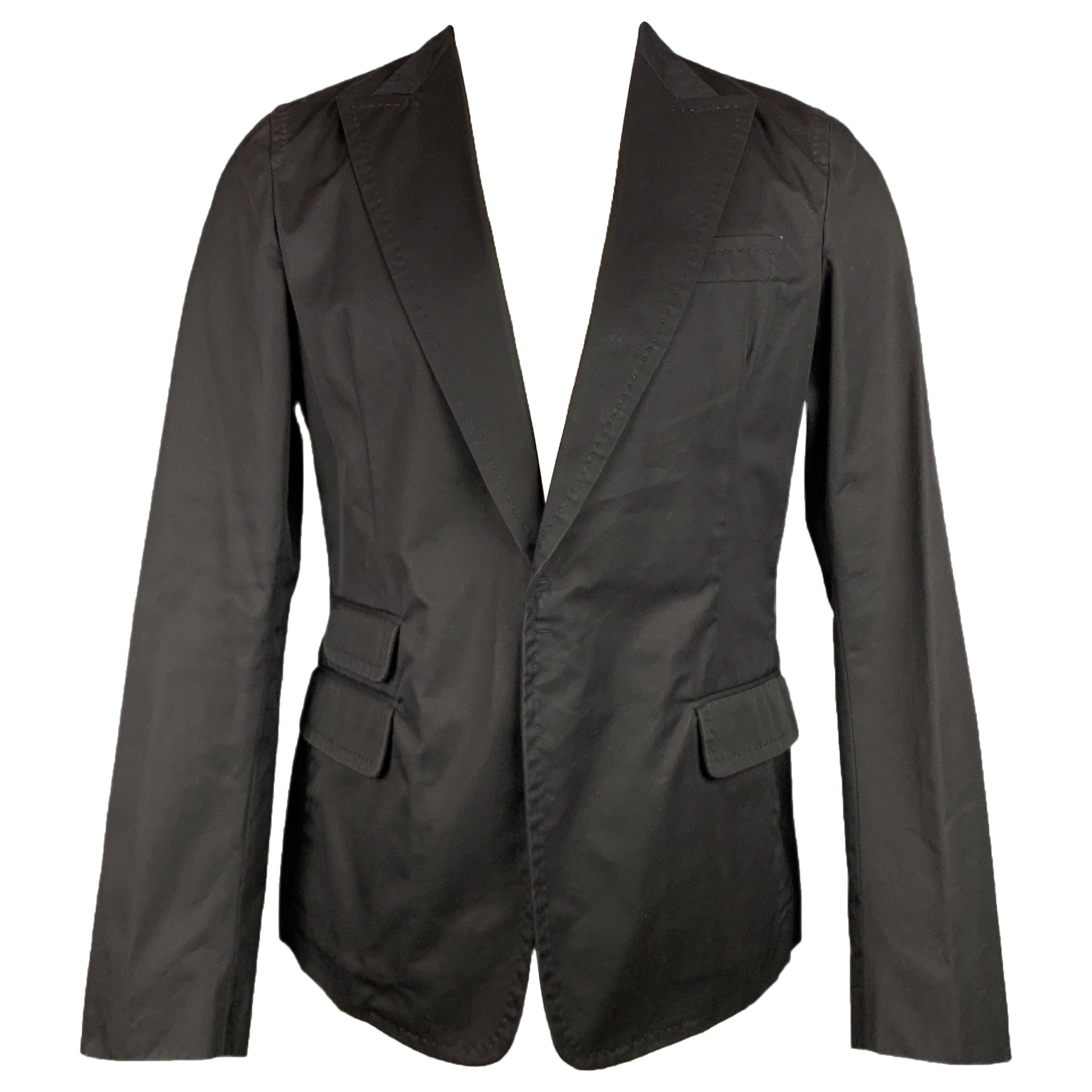 DSQUARED2 Size 40 Black Cotton Peak Lapel Sport Coat For Sale