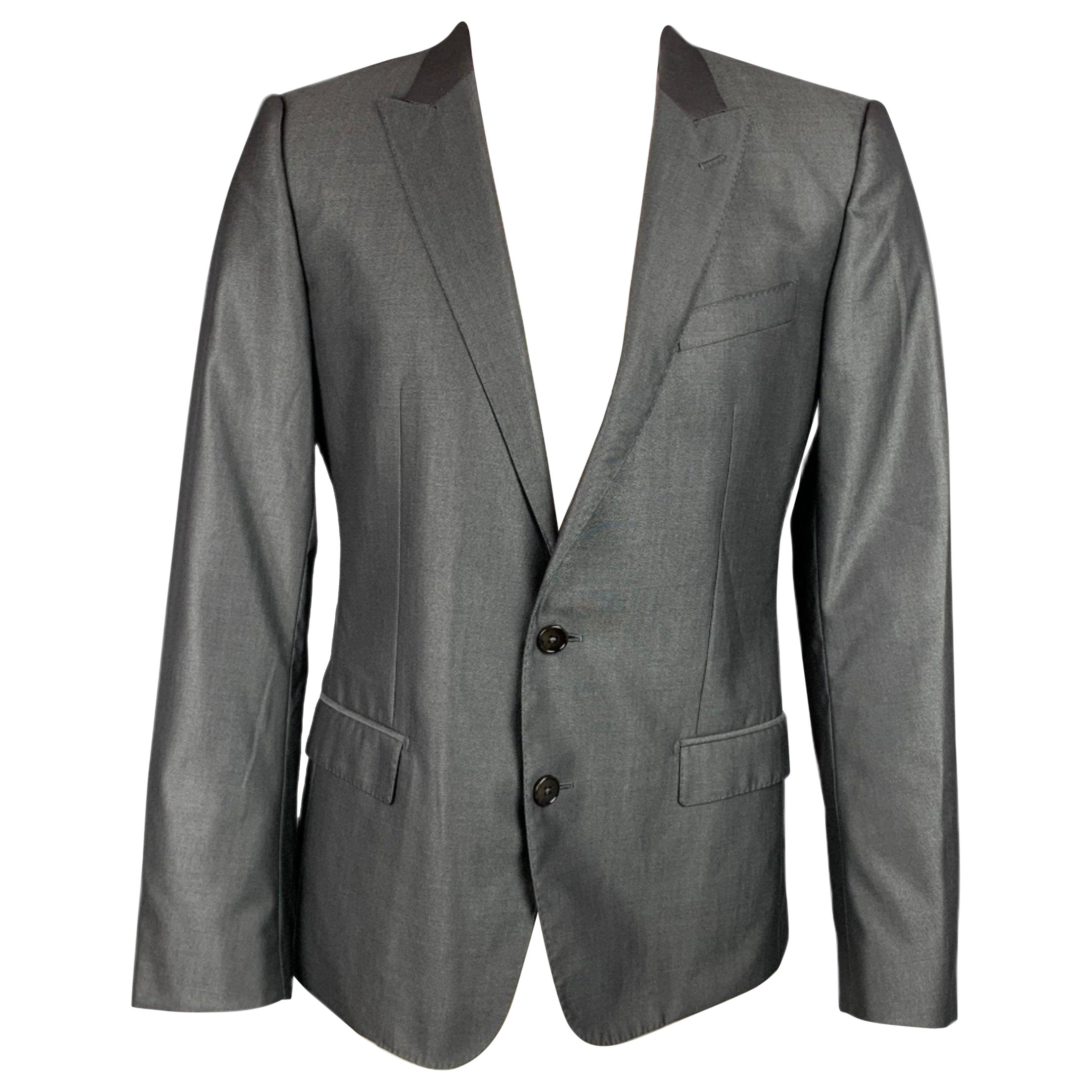 DOLCE & GABBANA Talla 38 Gris Lana Carbón Seda Solapa Pico Abrigo Deportivo