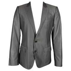 DOLCE & GABBANA Size 38 Grey Charcoal Wool Silk Peak Lapel Sport Coat