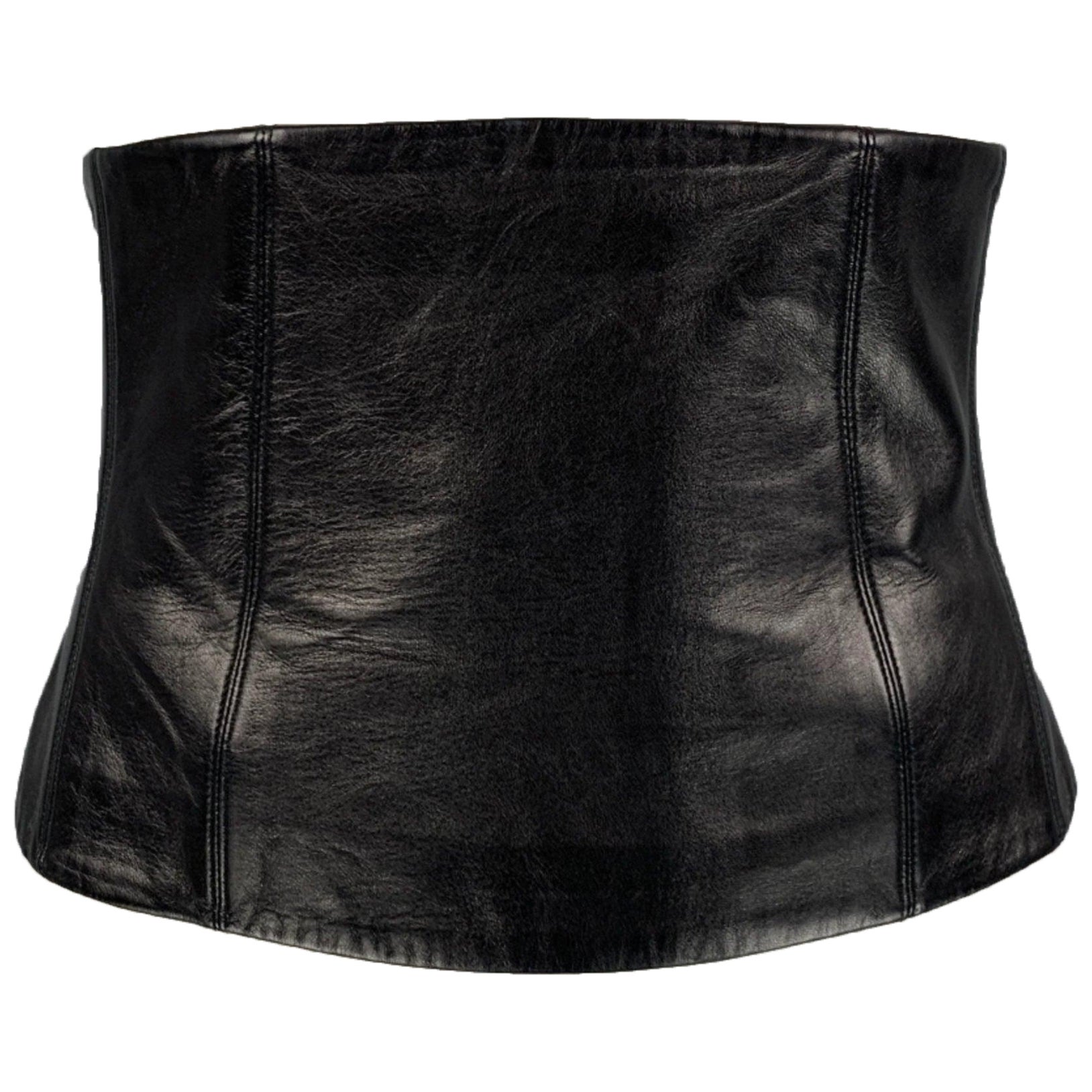 CHANEL FW 2001 Size 6 Black Leather Silk Belt For Sale