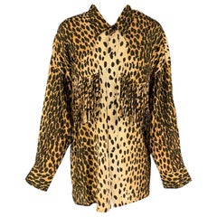 R13 Size XS Western Fringe Tan Brown Cotton Animal Print Oversized Shirt