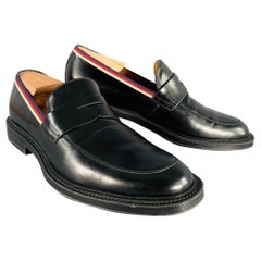 GUCCI Größe 10.5 Schwarze Penny Loafers aus Leder mit Kontrastbesatz
