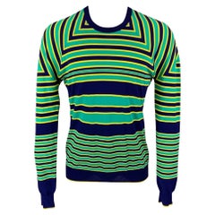 JIL SANDER x RAF SIMONS SS11 Size M Green Blue Stripe Cotton Crew Neck Pullover