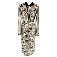 MARC JACOBS Size 2 Black White Silk Graphic Long Sleeve Midi Dress