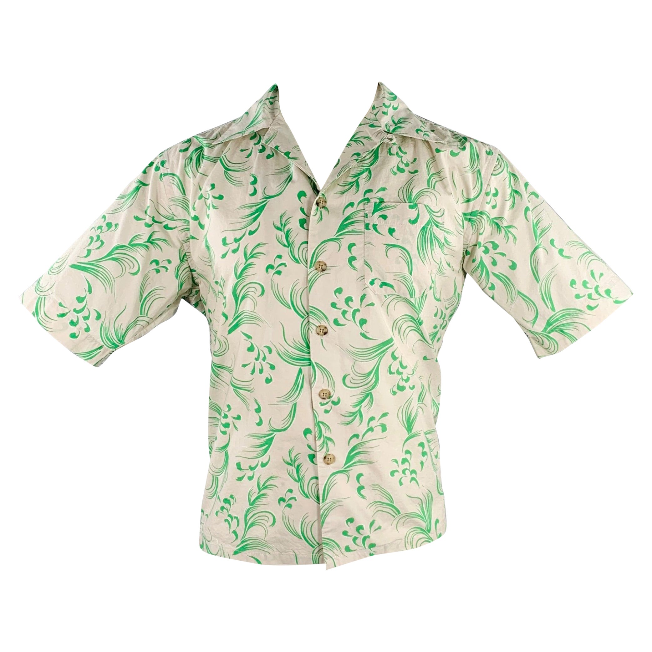 JOHN ELLIOTT Size XS Beige Green Abstract One Pocket Short Sleeve Shirt For Sale