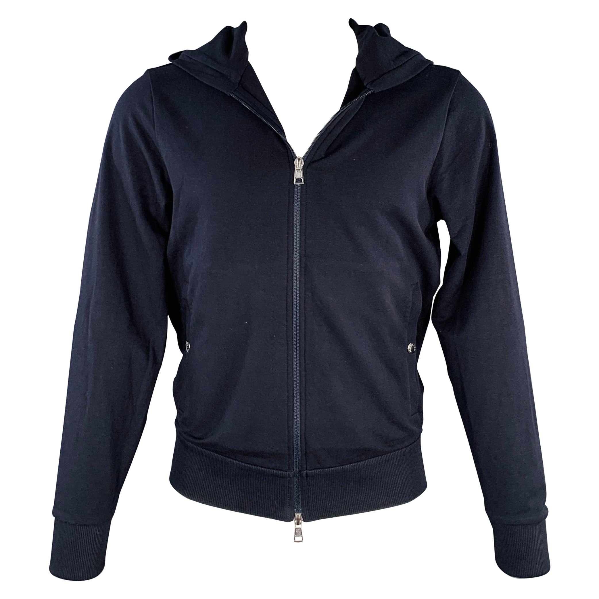 MONCLER Size S Navy Cotton Blend Hooded Jacket For Sale