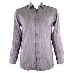 PRADA Size L Grey Pink Stripe Silk Button Up Long Sleeve Shirt