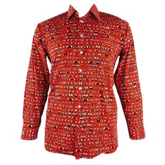 WALTER VAN BEIRENDONCK Taglia XL Rosso Nero Bianco Occhi da cartone animato Camicia a maniche lunghe