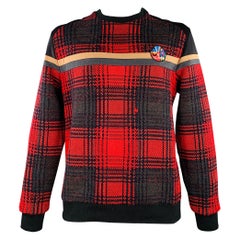 ROBERTO CAVALLI Size XL Black Red Plaid Polyester Blend Sweatshirt Pullover