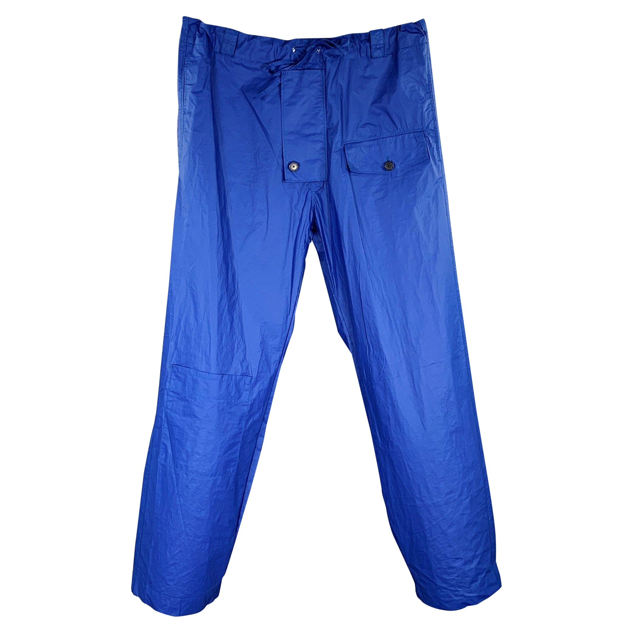 WALTER VAN BEIRENDONCK Size 32 Blue Polyurethane Blend Oversized Cargo Casual Pants For Sale