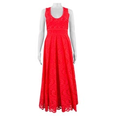 GIAMBATTISTA VALLI Talla 4 Vestido largo plisado de ojetes de algodón rosa fucsia