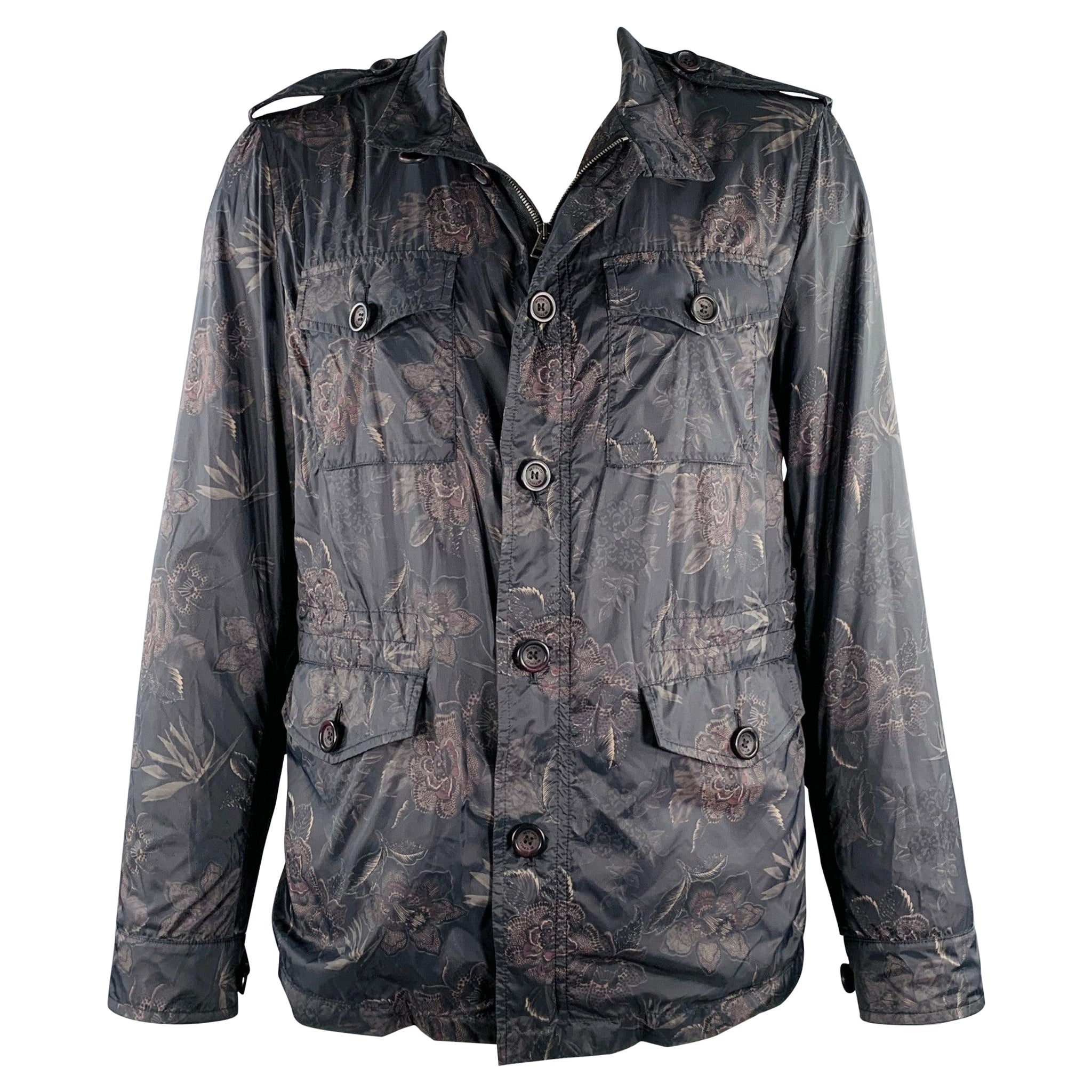 ETRO Giacca con spalline in poliammide floreale nera e marrone taglia XL